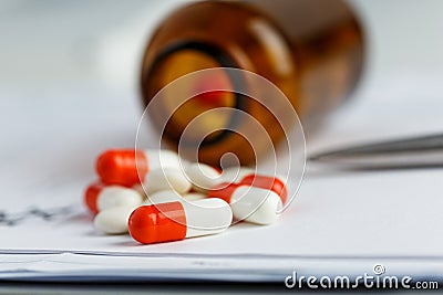 Tablets and recipe. Stock Photo