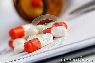 Tablets and recipe. Stock Photo