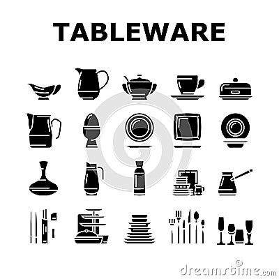 Tableware For Banquet Or Dinner Icons Set Vector Vector Illustration
