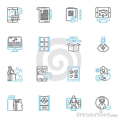 Tabloid press linear icons set. Sensationalism, Scandals, Gossip, Sleaze, Shock, Clickbait, Exaggeration line vector and Vector Illustration