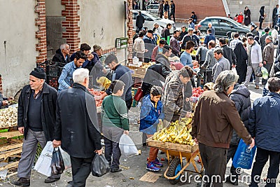 People on the fruct street bazaar in Tabriz. East Azerbaijan province. Iran Editorial Stock Photo