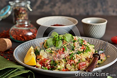 Tabule - a traditional oriental salad with vegetables Stock Photo