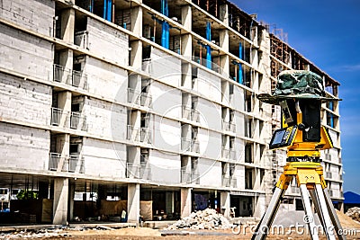 Tacheometer for land surveyor. theodolite equipment for geodetic survey Stock Photo