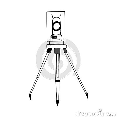 tacheometer, total station theodolite hand drawn doodle. , minimalism, scandinavian, monochrome, nordic, sketch. icon Stock Photo