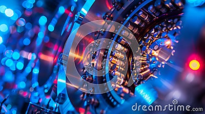 Tack-sharp photo of a quantum computer, complex architecture, cool blue lighting Cartoon Illustration