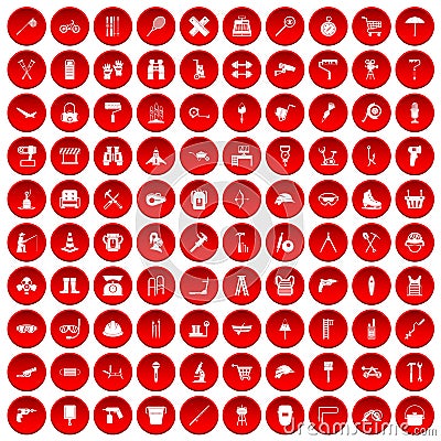 100 tackle icons set red Vector Illustration