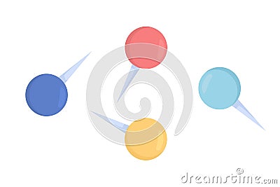 Tacks with round heads semi flat color vector objects set Cartoon Illustration