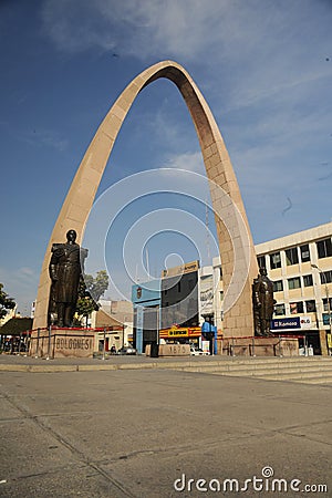 Tacna Peru Main square with historical Arc Editorial Stock Photo