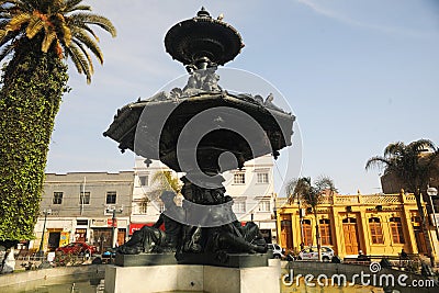 tacna peru , metal water fountain in the city, this ornamental fountain. Editorial Stock Photo