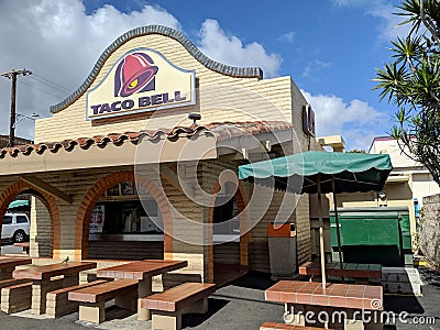 Taco Bell Restaurant and outdoor tables Editorial Stock Photo