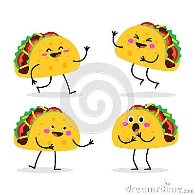 Taco. Cute fast food vector character set Vector Illustration