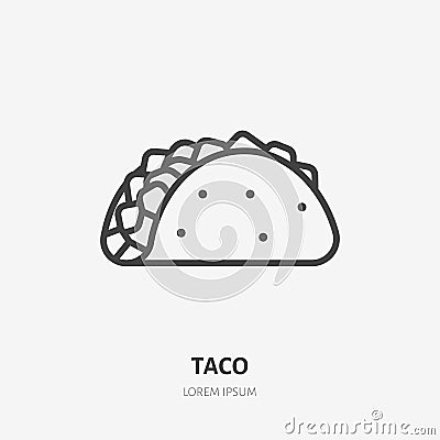 Taco flat line icon. Vector thin sign of mexican food. traditional meal wrap in tortilla illustration Vector Illustration