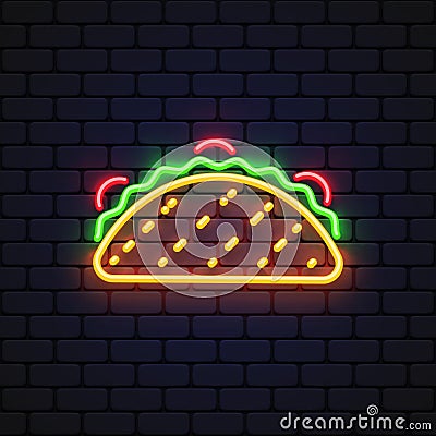 Taco icon neon for decoration design. Vector illustration Vector Illustration