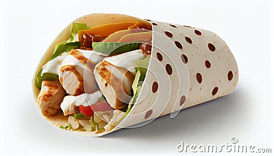 Taco mexican tortilla wrap with chicken isolated. AI Stock Photo