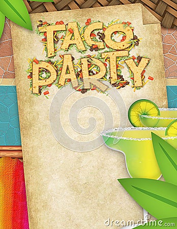 Taco Party Flyer with Margaritas Stock Photo