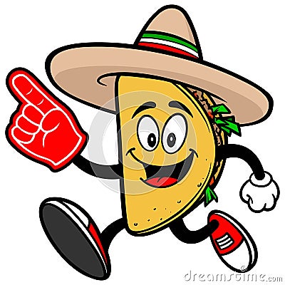 Taco Running with a Foam Finger Vector Illustration