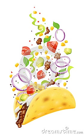Taco. Traditional mexican fast food. Vector illustration. Vector Illustration