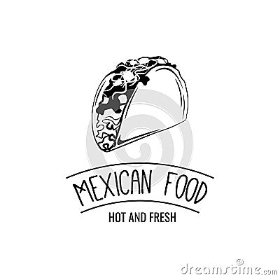 Taco Traditional mexican food. Vector label template. Mexican Food lettering. Vector Illustration