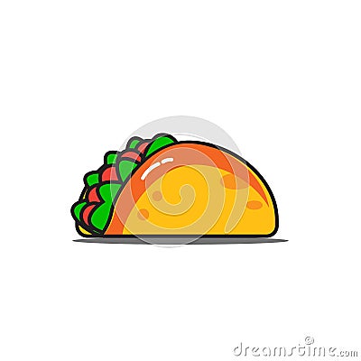 Taco, traditional mexican snack food taco drawing. Delicious tacos isolated on white background. Vector Illustration