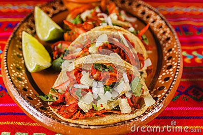 Tacos al pastor and lemon mexican spicy food in mexico city Stock Photo