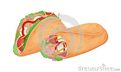 Tacos and burritos. Mexican cuisine. Burritos and tacos.Vector illustration isolated on a white background Vector Illustration