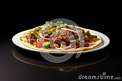 Tacos De Carne Asada On A White Ornate Round Smooth Plate On Isolated Transparent Background Mexican Stock Photo