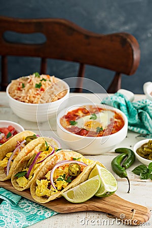 Tacos with eggs for breakfast Stock Photo