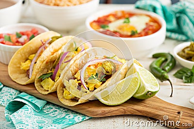 Tacos with eggs for breakfast Stock Photo