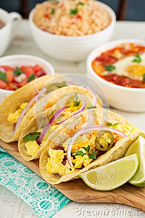 Tacos with eggs for breakfast Stock Photo