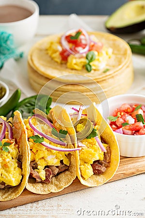 Tacos with eggs for breakfast Stock Photo