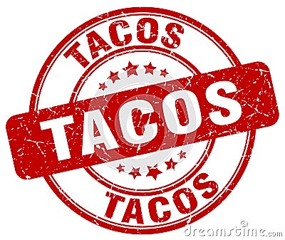 Tacos red grunge round stamp Vector Illustration