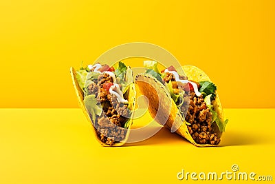 Tacos tasty fast food street food for take away on yellow background Stock Photo