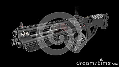 Tactical full-automatic triple-barreled shotgun Stock Photo