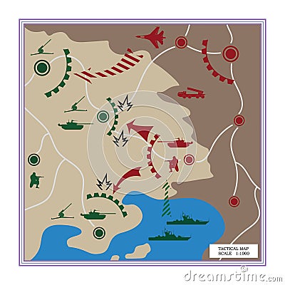 The tactical map with detailed icons Cartoon Illustration