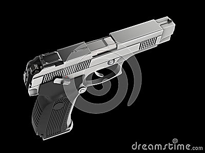 Tactical modern semi - automatic pistol - steel finish - top down view Stock Photo