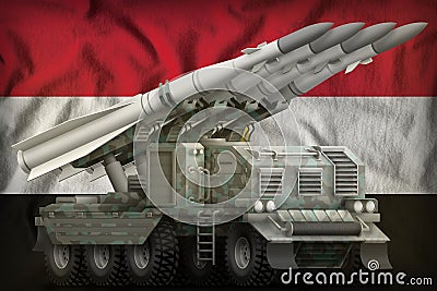 Tactical short range ballistic missile with arctic camouflage on the Egypt national flag background. 3d Illustration Stock Photo