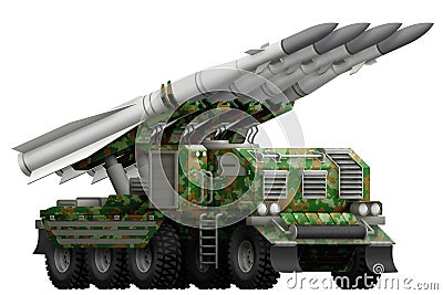 Tactical short range ballistic missile with forest camouflage with fictional design - isolated object on white background. 3d illu Cartoon Illustration