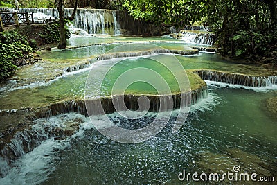 tad kuang si one of beautiful limestone waterfall in luangprabang one of most popular attraction in northern of lao Stock Photo