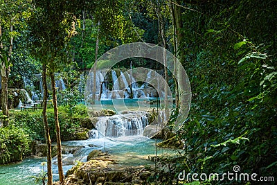 Tad Sae Waterfall in Luang prabang province, Laos Stock Photo