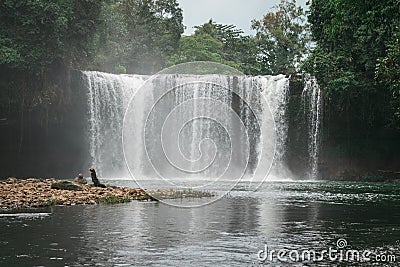 Tad Thum Jum Pee Waterfall in Paksong District Stock Photo