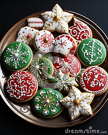 Taditional glazed Christmas gingerbread cookies Stock Photo