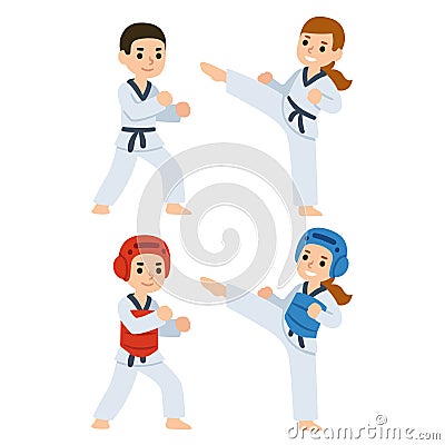 Taekwondo cartoon kids Vector Illustration