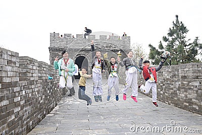 Taekwondo children in the Great Wall Editorial Stock Photo