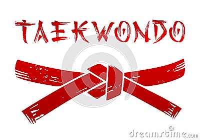 Taekwondo red belt grunge silhouette Vector Illustration