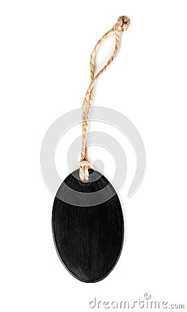 Tag black oval plastic with rope Stock Photo