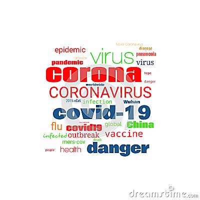 Tag Cloud on theme Coronavirus Outbreak in square box on white Stock Photo