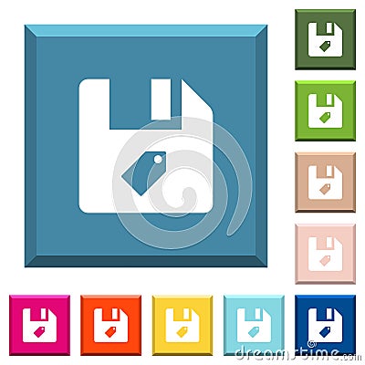 Tag file white icons on edged square buttons Stock Photo