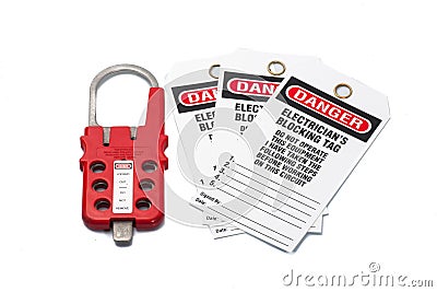 Tag Out Danger label with hasp Stock Photo