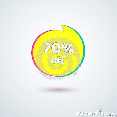 Tag price label sale 70% off Bright yellow round banner sticker Design element for advertising discount sale special offer banner Vector Illustration