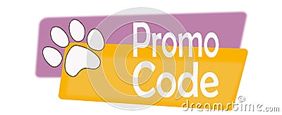 Tag for promotional code with paws, pets. Pink and orange Stock Photo